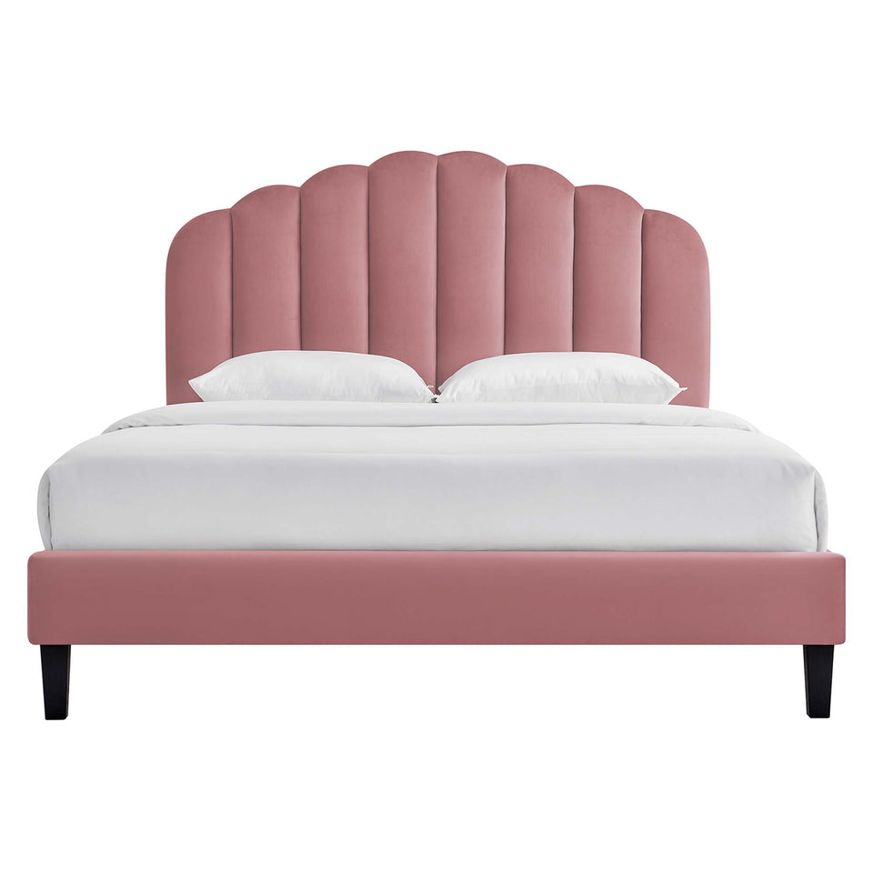 Daisy Tapered Wood Leg Performance Velvet Queen Platform Bed by Modway