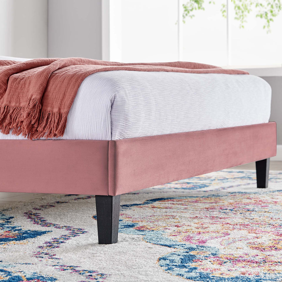 Daisy Tapered Wood Leg Performance Velvet Queen Platform Bed by Modway