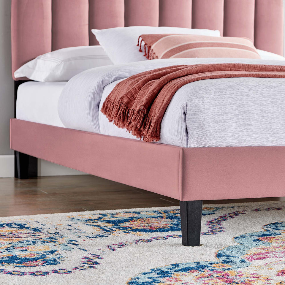 Daisy Tapered Wood Leg Performance Velvet Queen Platform Bed by Modway
