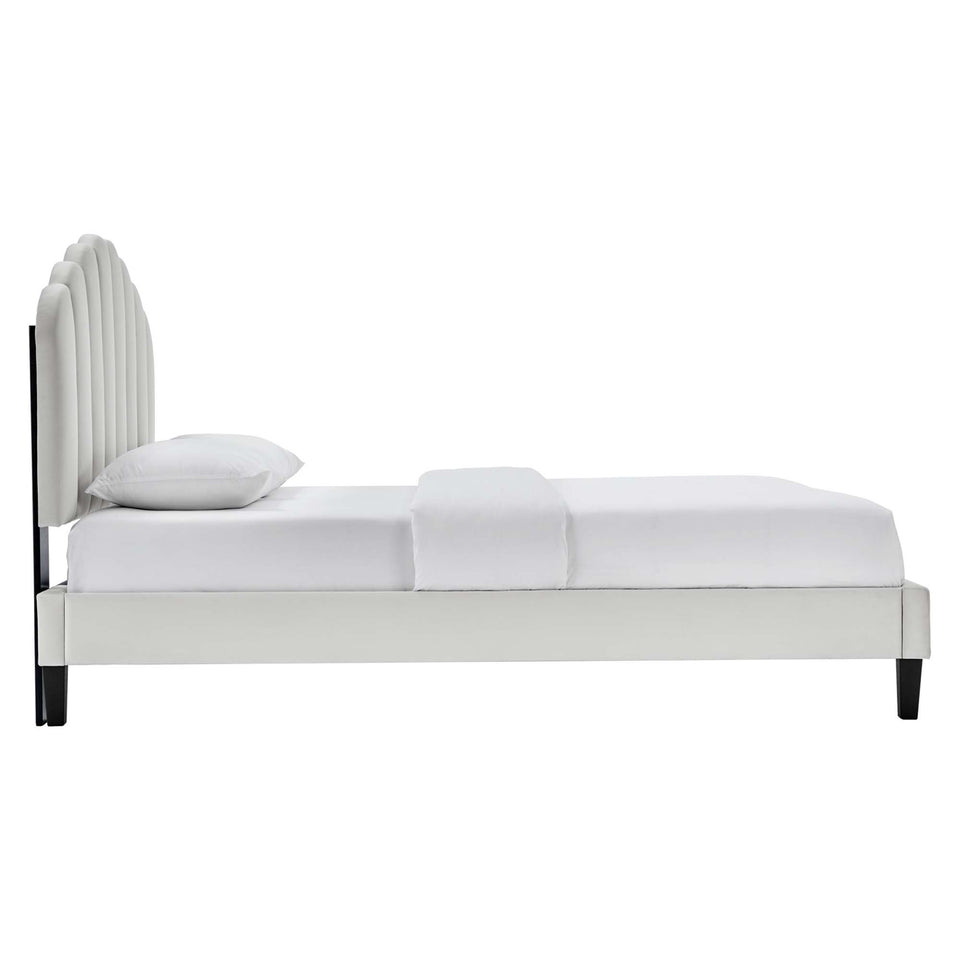 Daisy Tapered Wood Leg Performance Velvet Queen Platform Bed by Modway