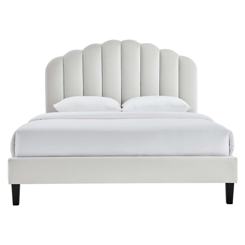 Daisy Tapered Wood Leg Performance Velvet Queen Platform Bed by Modway