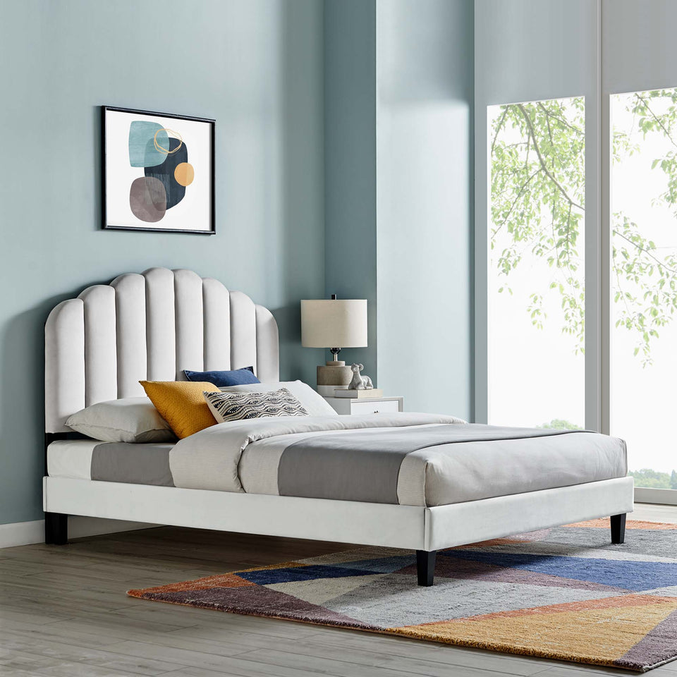 Daisy Tapered Wood Leg Performance Velvet Queen Platform Bed by Modway