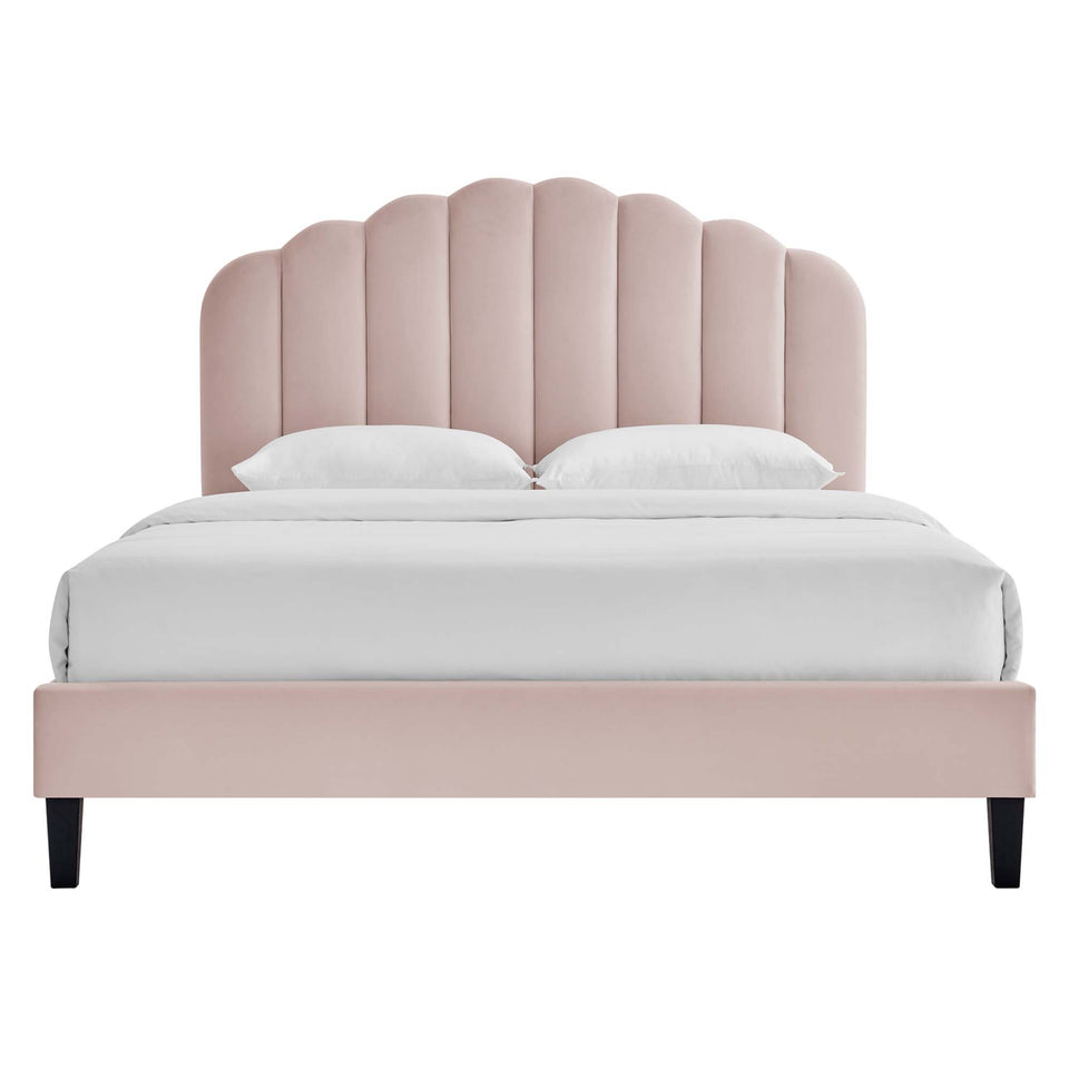 Daisy Tapered Wood Leg Performance Velvet Queen Platform Bed by Modway
