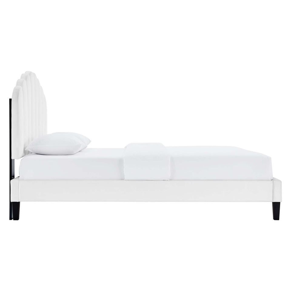 Daisy Tapered Wood Leg Performance Velvet Queen Platform Bed by Modway
