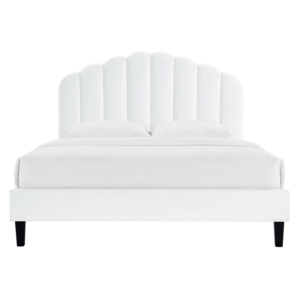 Daisy Tapered Wood Leg Performance Velvet Queen Platform Bed by Modway