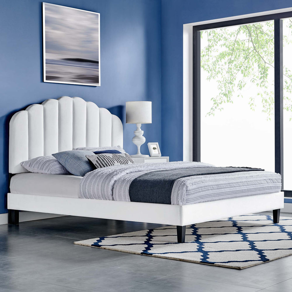 Daisy Tapered Wood Leg Performance Velvet Queen Platform Bed by Modway