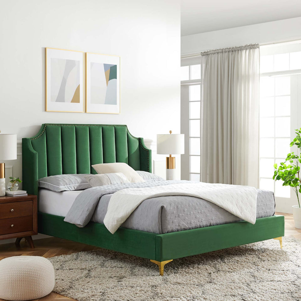 Daniella Performance Velvet Queen Platform Bed by Modway