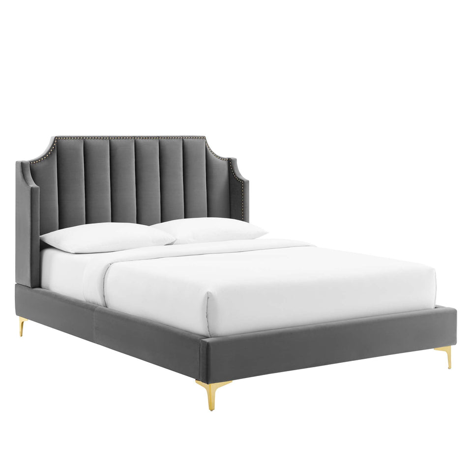 Daniella Performance Velvet Queen Platform Bed by Modway