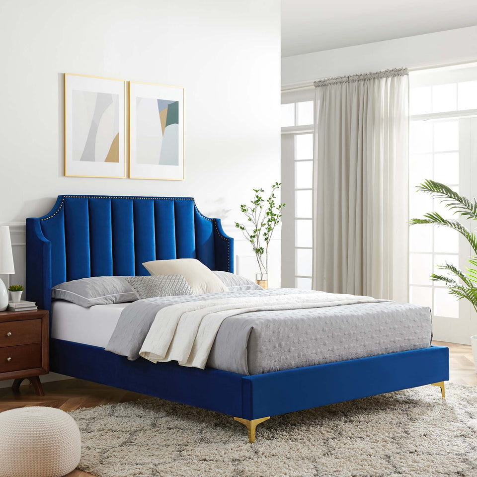 Daniella Performance Velvet Queen Platform Bed by Modway