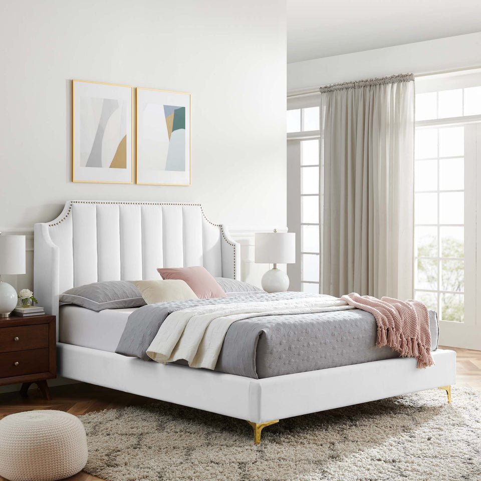 Daniella Performance Velvet Queen Platform Bed by Modway