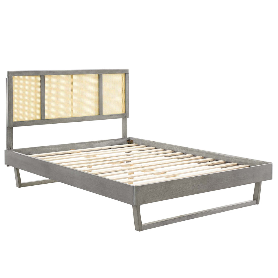Kelsea Cane and Wood Platform Bed With Angular Legs by Modway