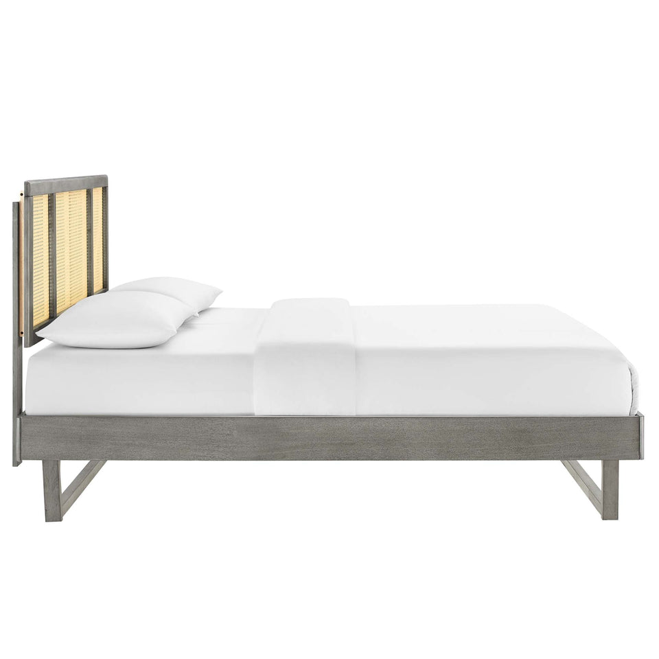 Kelsea Cane and Wood Platform Bed With Angular Legs by Modway