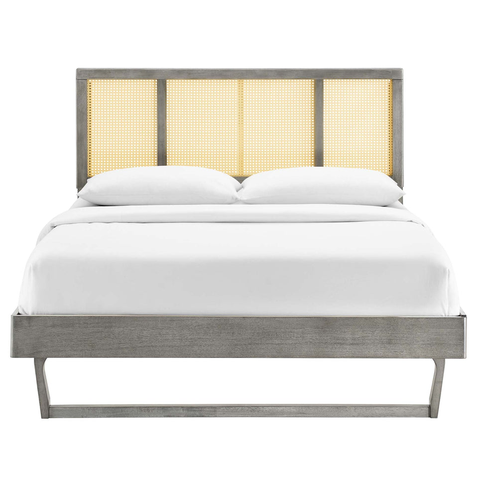 Kelsea Cane and Wood Platform Bed With Angular Legs by Modway