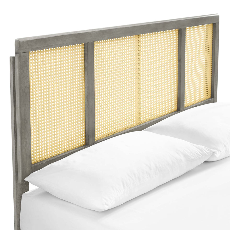 Kelsea Cane and Wood Platform Bed With Angular Legs by Modway