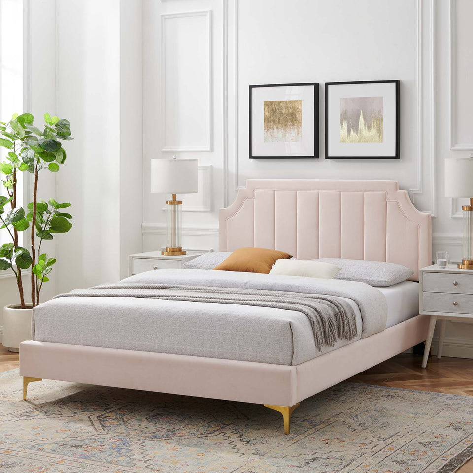 Sienna Performance Velvet Queen Platform Bed by Modway
