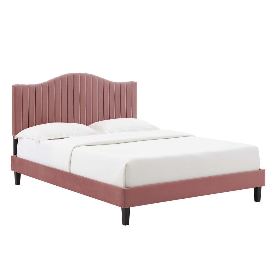 Juniper Channel Tufted Performance Velvet Platform Bed With Black Wood Legs by Modway