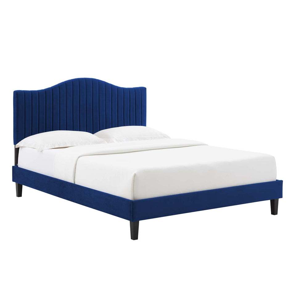 Juniper Channel Tufted Performance Velvet Platform Bed With Black Wood Legs by Modway