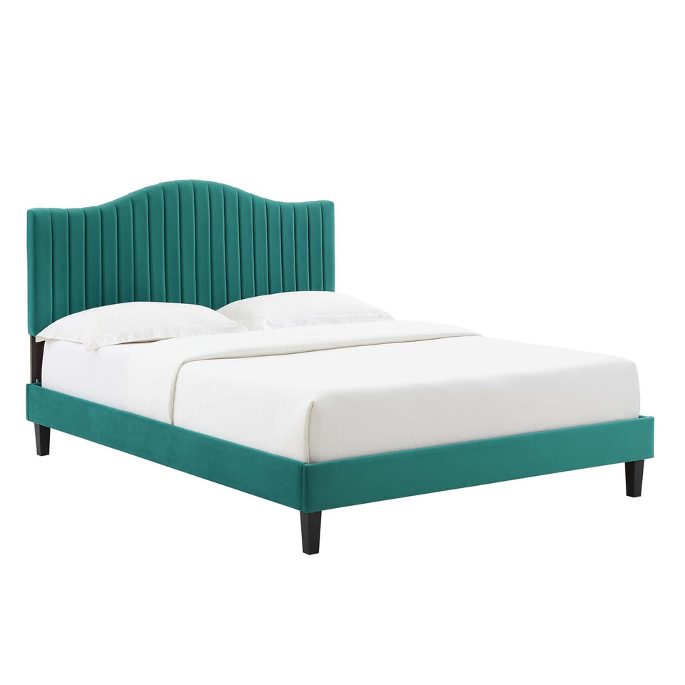 Juniper Channel Tufted Performance Velvet Platform Bed With Black Wood Legs by Modway