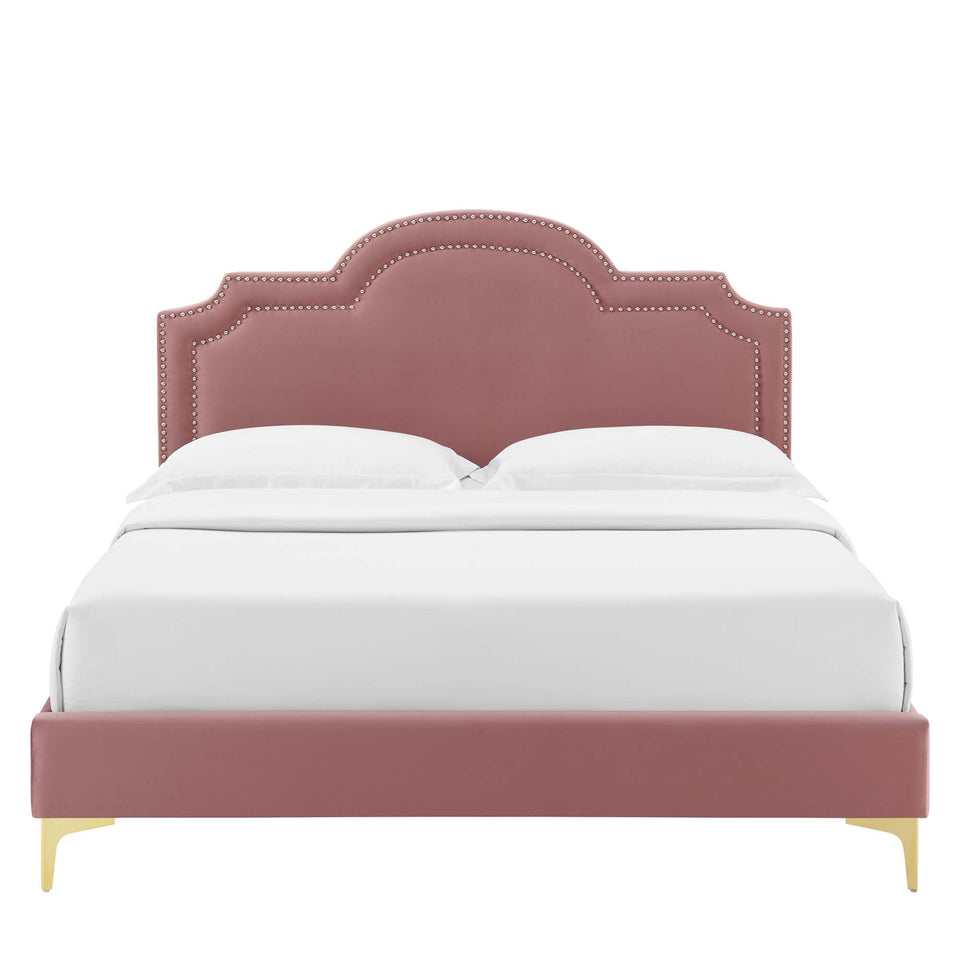 Aviana Performance Velvet Bed With Gold Legs by Modway
