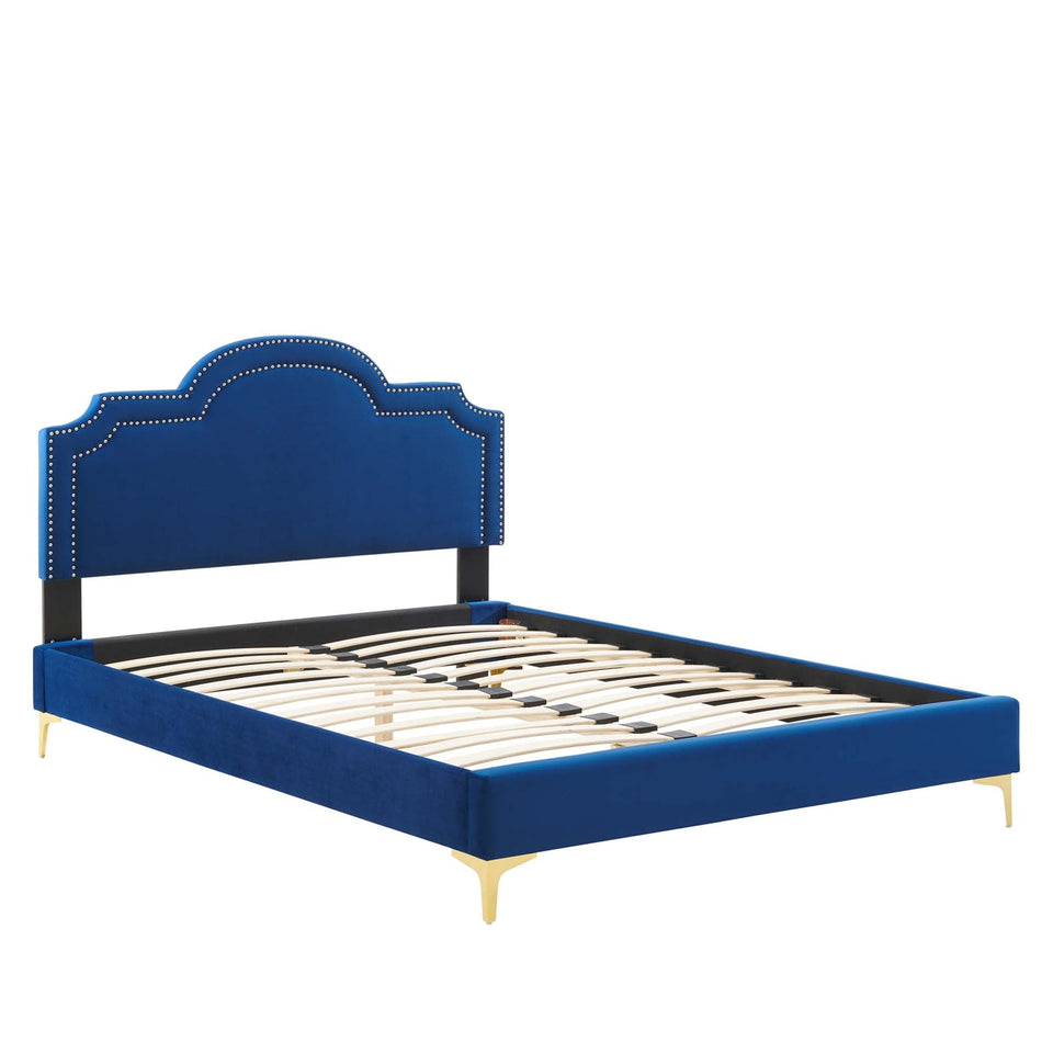 Aviana Performance Velvet Bed With Gold Legs by Modway