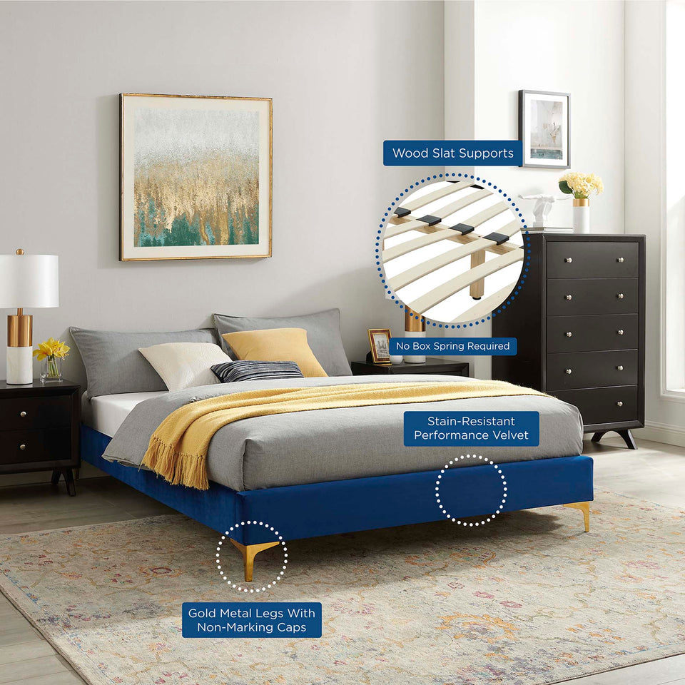Aviana Performance Velvet Bed With Gold Legs by Modway