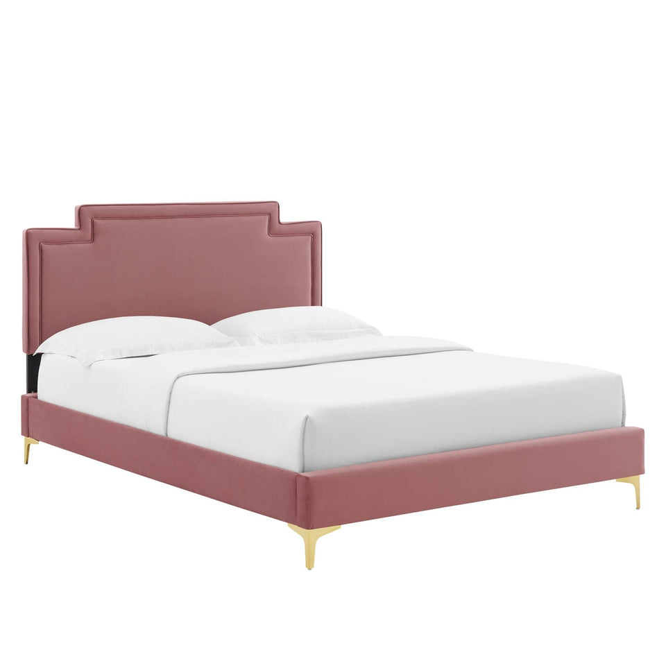 Liva Performance Velvet Bed With Gold Metal Legs by Modway