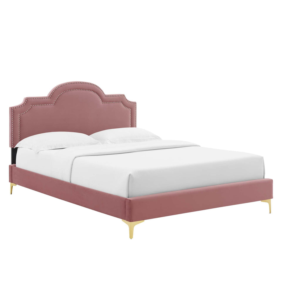 Aviana Performance Velvet Bed With Gold Legs by Modway