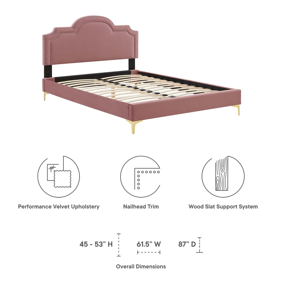 Aviana Performance Velvet Bed With Gold Legs by Modway