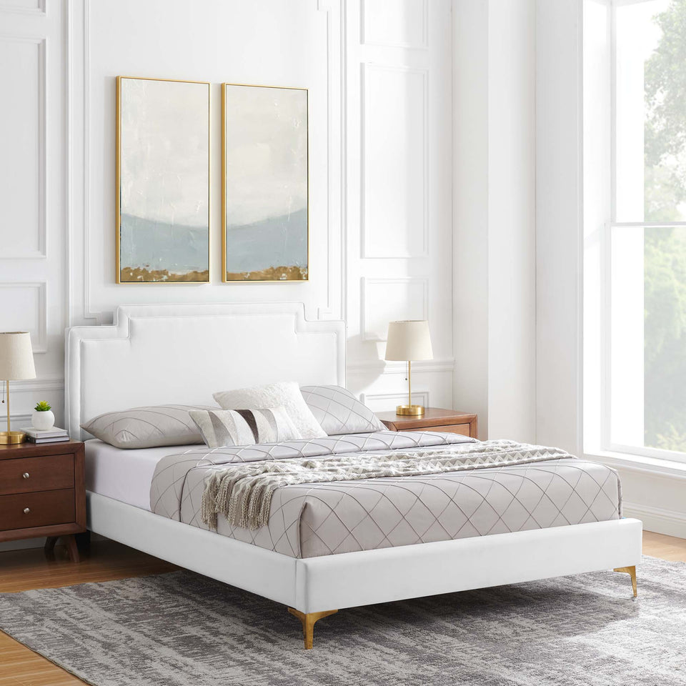 Liva Performance Velvet Bed With Gold Metal Legs by Modway