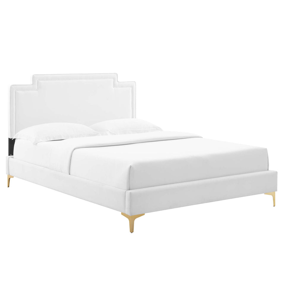 Liva Performance Velvet Bed With Gold Metal Legs by Modway