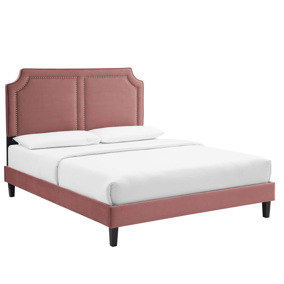 Novi Performance Velvet Bed With Black Wood Legs by Modway