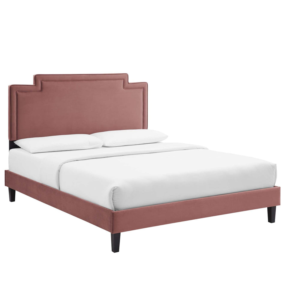 Liva Performance Velvet Bed With Black Wood Legs by Modway