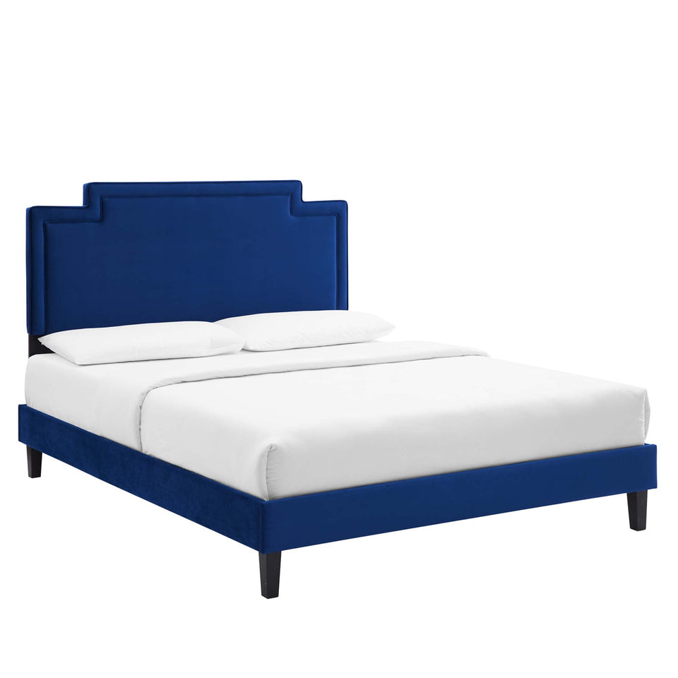 Liva Performance Velvet Bed With Black Wood Legs by Modway