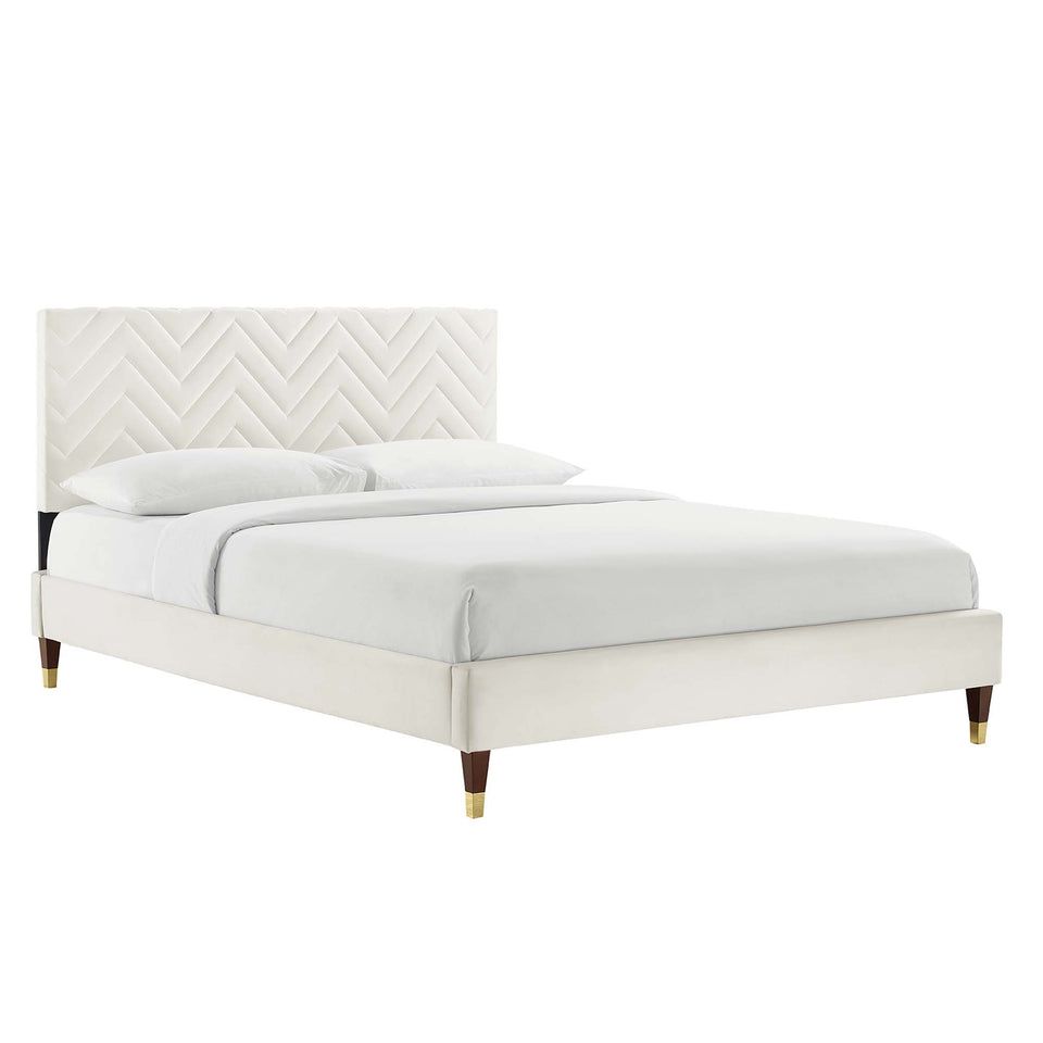 Leah Chevron Tufted Performance Velvet Queen Platform Bed by Modway