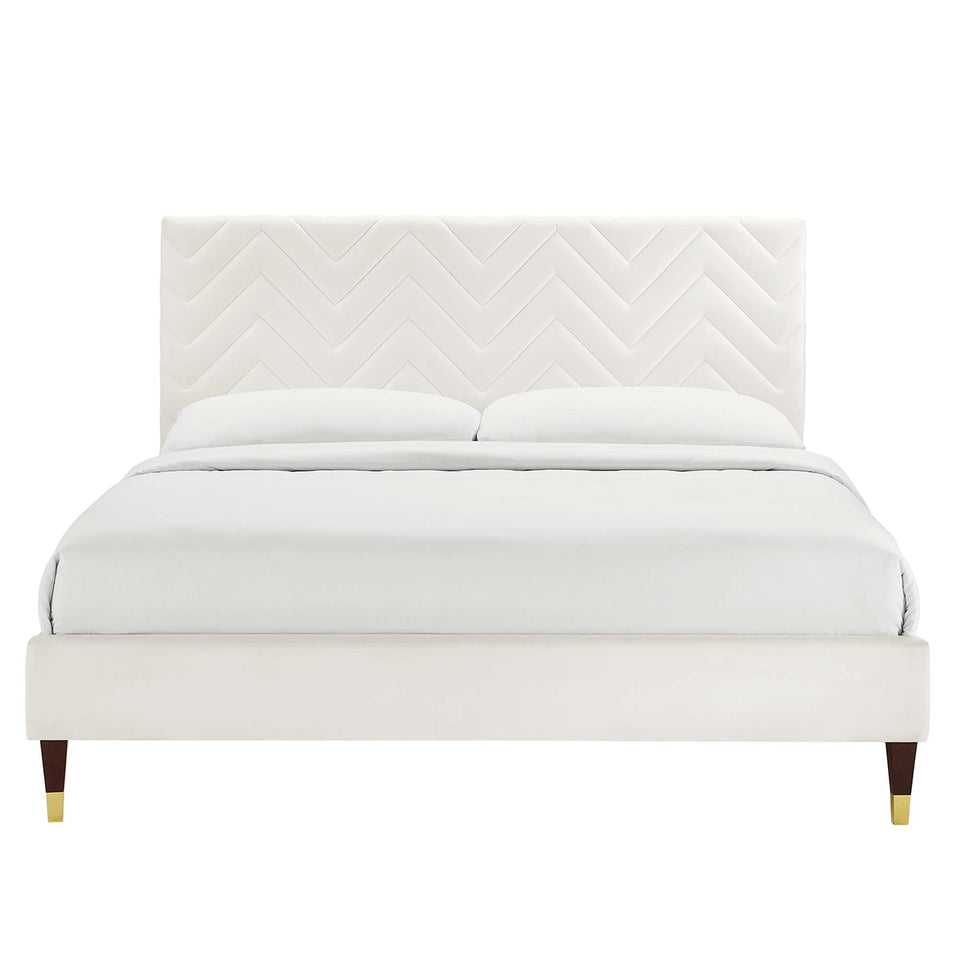 Leah Chevron Tufted Performance Velvet Queen Platform Bed by Modway