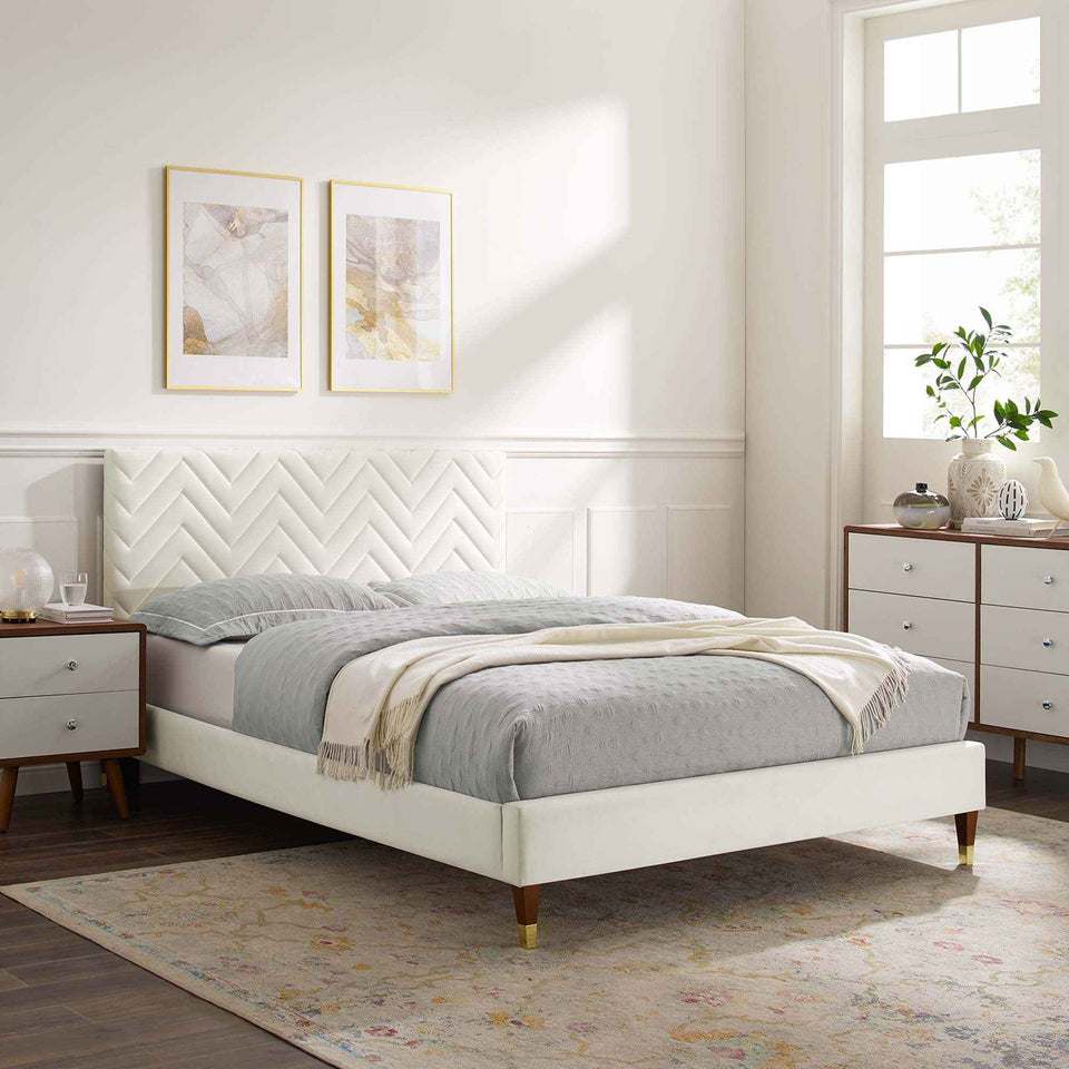 Leah Chevron Tufted Performance Velvet Queen Platform Bed by Modway