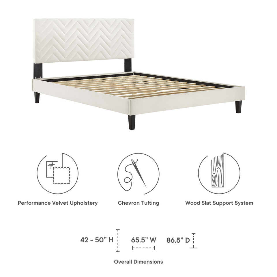 Leah Tapered Wood Leg Chevron Tufted Performance Velvet Queen Platform Bed by Modway