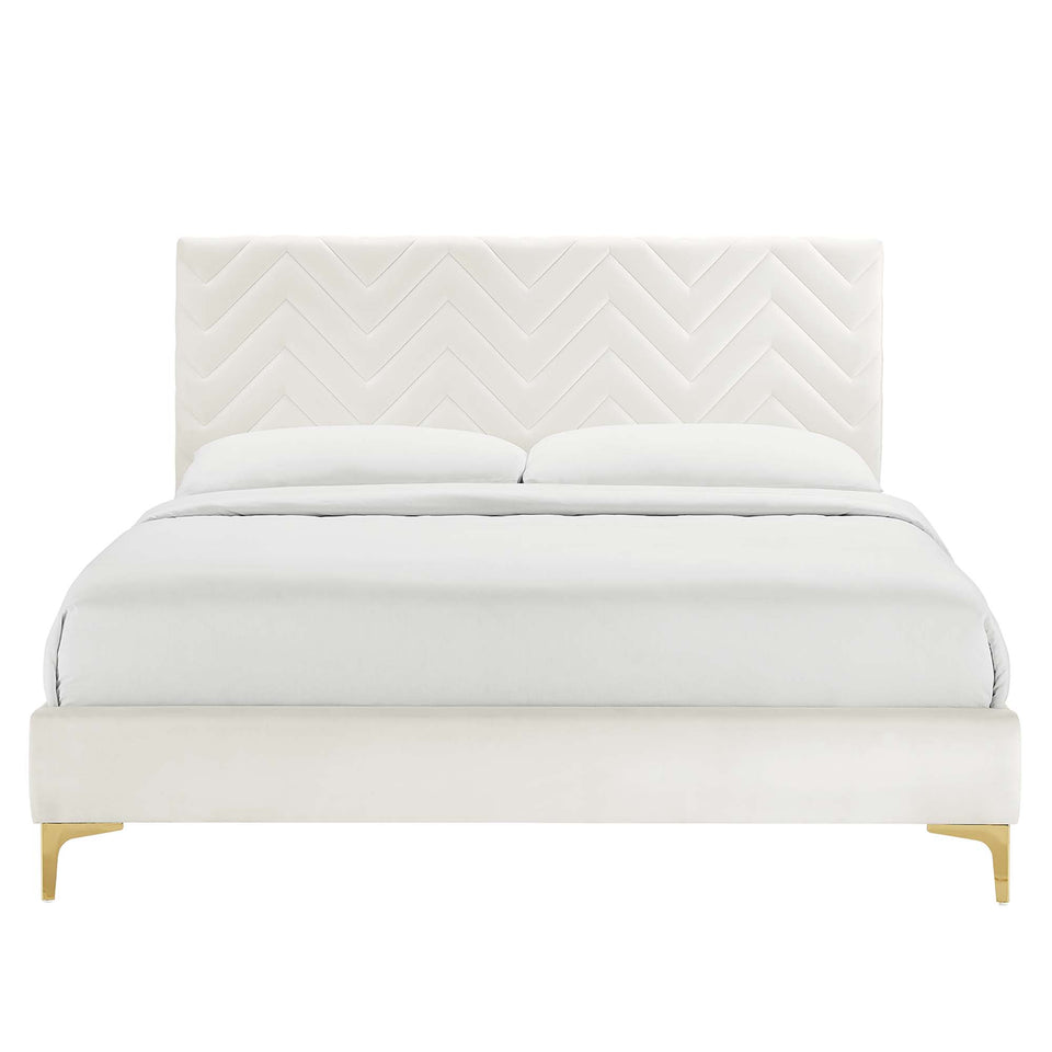 Leah Chevron Tufted Performance Velvet Queen Platform Bed by Modway