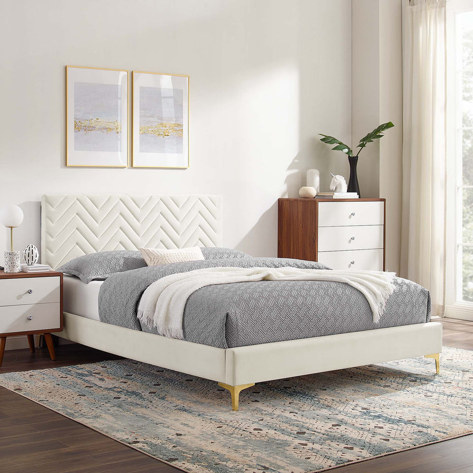 Leah Chevron Tufted Performance Velvet Queen Platform Bed by Modway