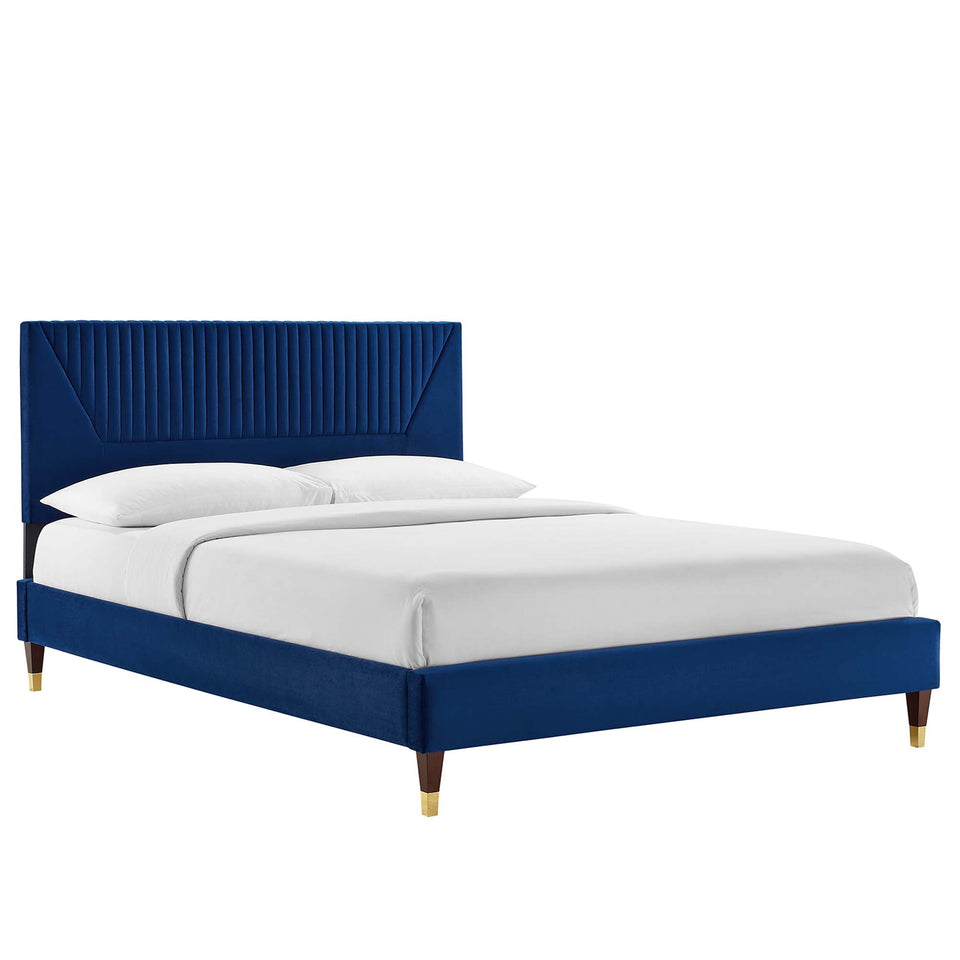 Yasmine Channel Tufted Performance Velvet Platform Bed With Wood and Gold Legs by Modway