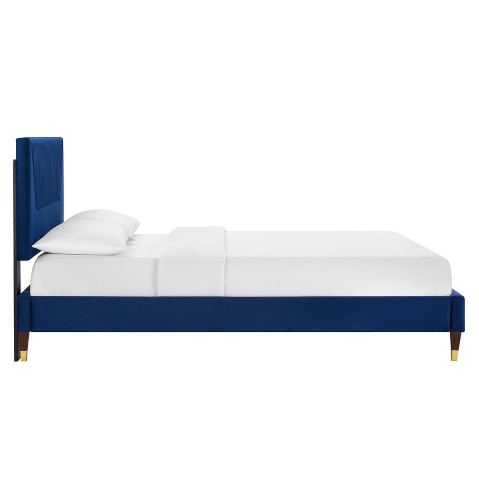 Yasmine Channel Tufted Performance Velvet Platform Bed With Wood and Gold Legs by Modway