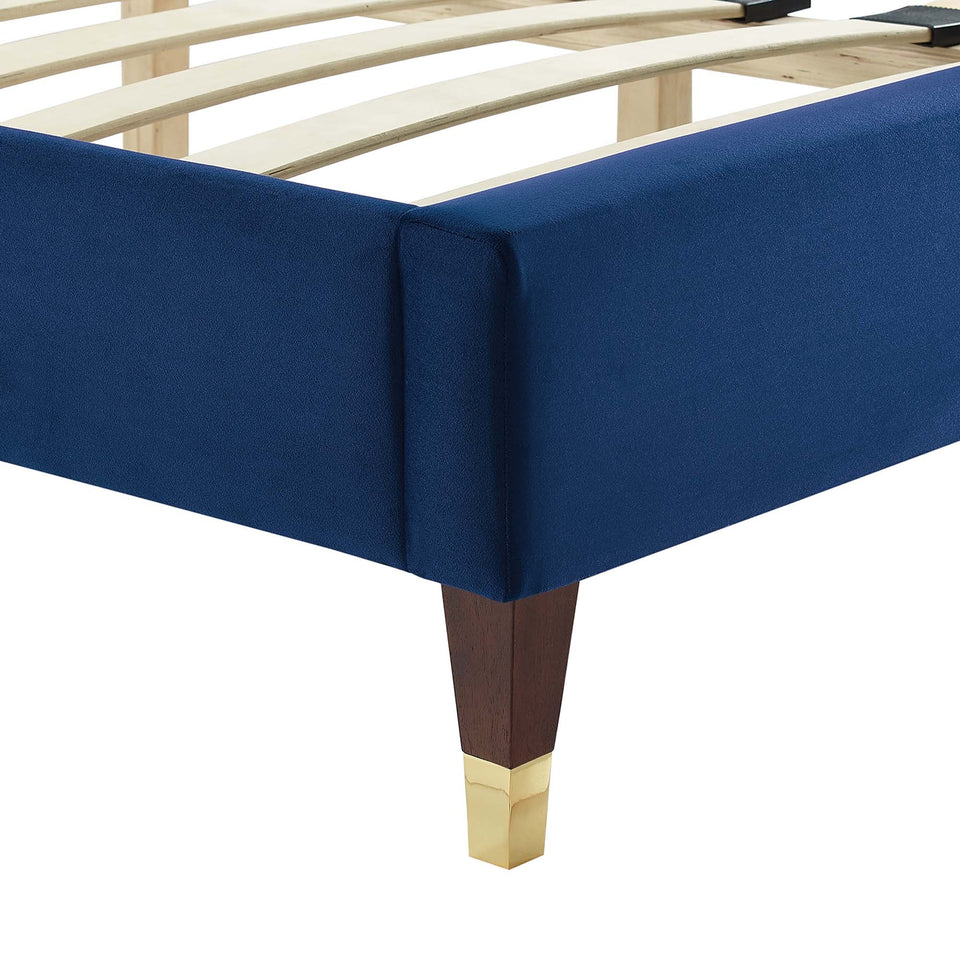 Yasmine Channel Tufted Performance Velvet Platform Bed With Wood and Gold Legs by Modway