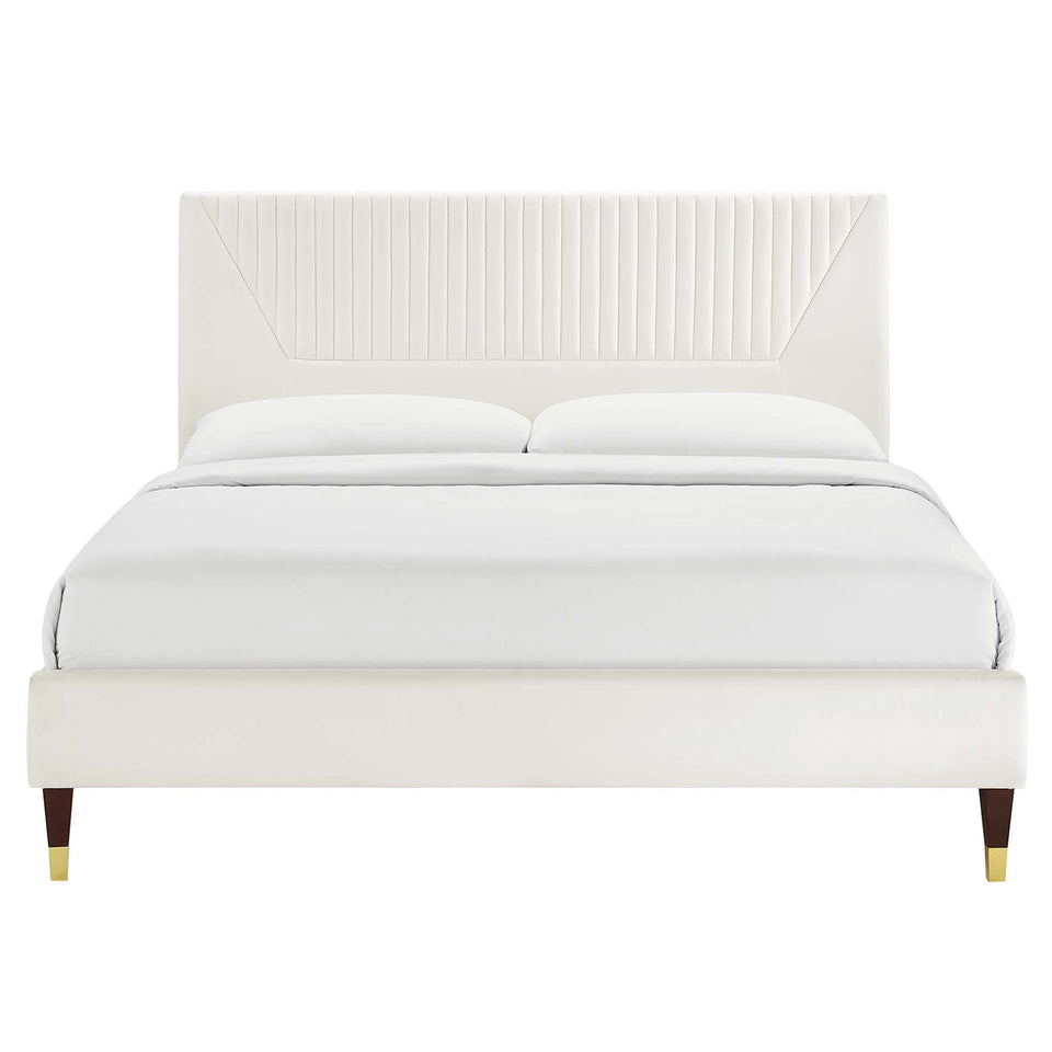 Yasmine Channel Tufted Performance Velvet Platform Bed With Wood and Gold Legs by Modway