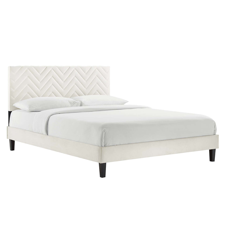Leah Tapered Wood Leg Chevron Tufted Performance Velvet Full Platform Bed by Modway