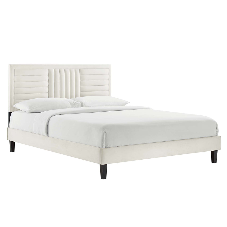 Sofia Tapered Wood Leg Channel Tufted Performance Velvet Full Platform Bed by Modway