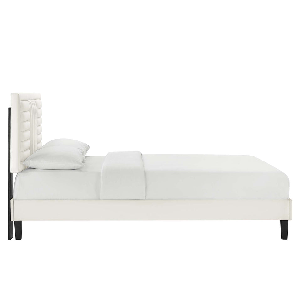 Sofia Tapered Wood Leg Channel Tufted Performance Velvet Full Platform Bed by Modway