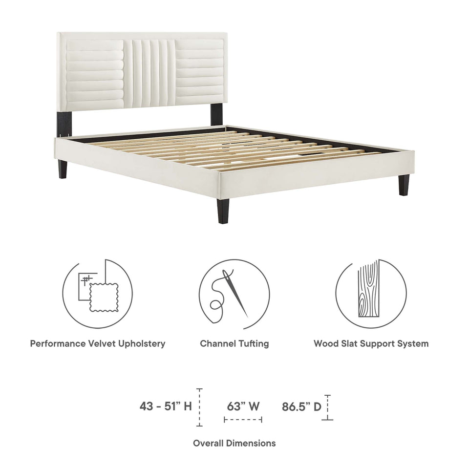 Sofia Tapered Wood Leg Channel Tufted Performance Velvet Full Platform Bed by Modway