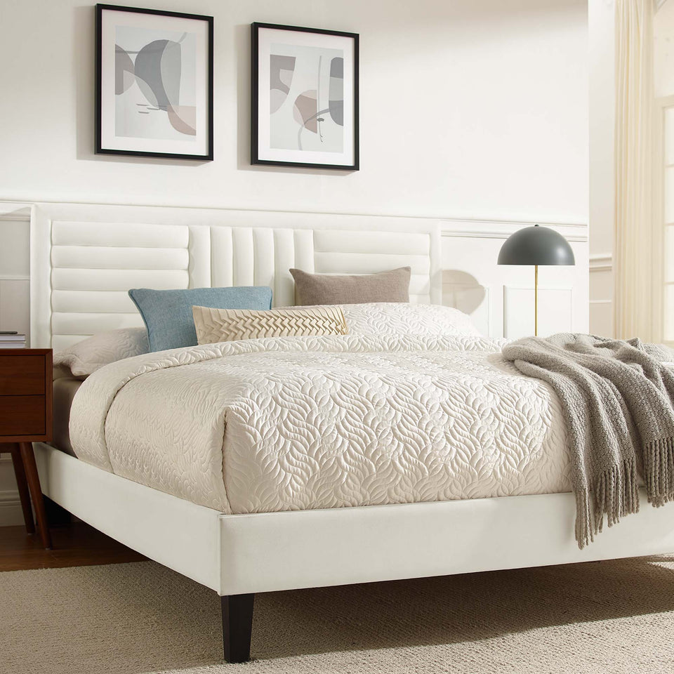 Sofia Tapered Wood Leg Channel Tufted Performance Velvet Full Platform Bed by Modway