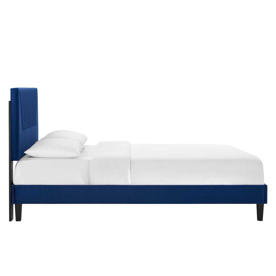 Yasmine Channel Tufted Performance Velvet Platform Bed With Black Wood Legs by Modway