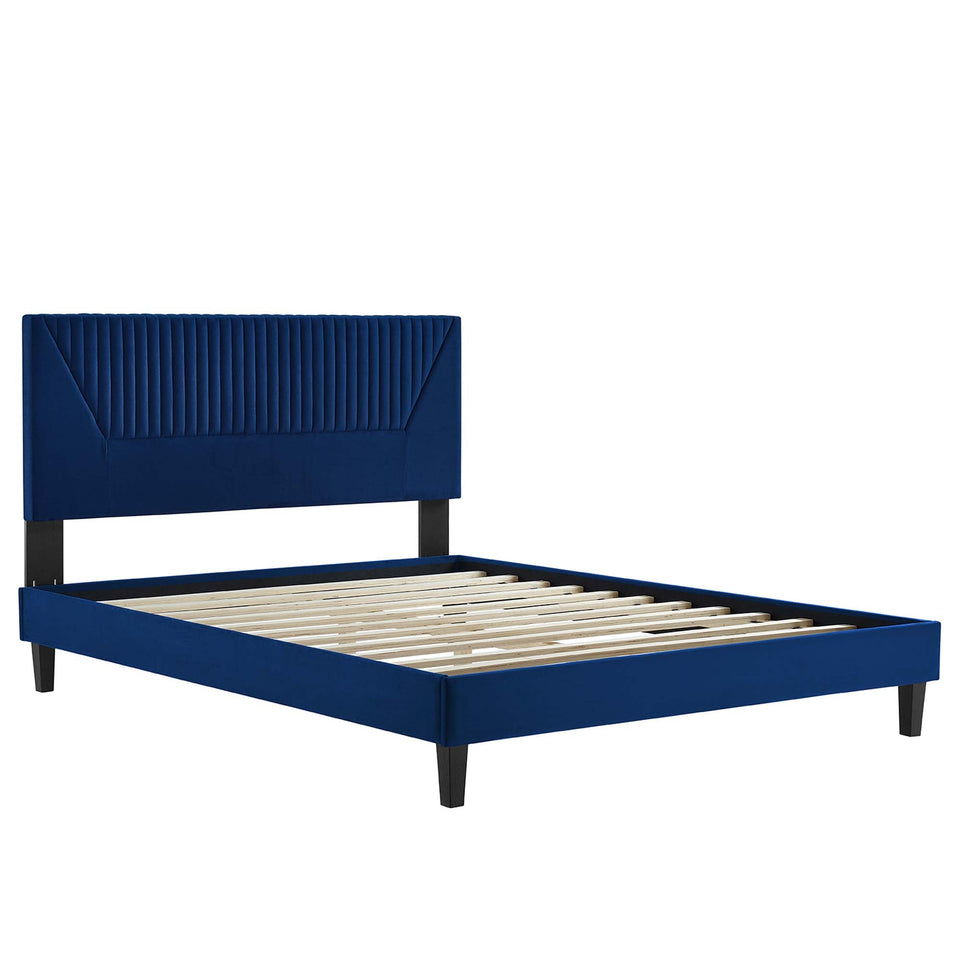 Yasmine Channel Tufted Performance Velvet Platform Bed With Black Wood Legs by Modway